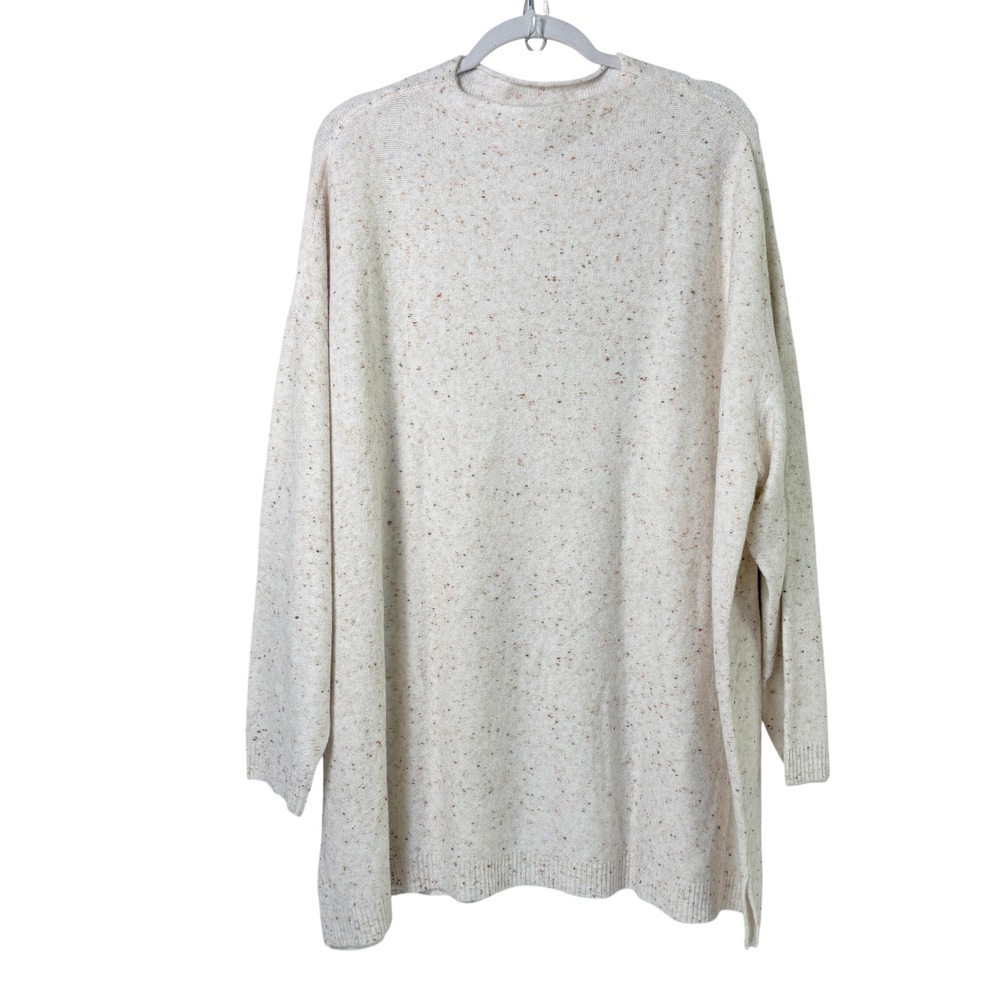 Denim & Co Tunic Sweater Womens XL Cream‎ Flecked Nep Funnel Neck A611682